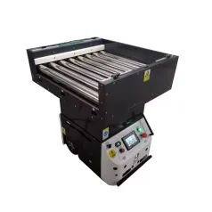 50KG intelligent handling robot with bidirectional powered rollers for cardboard boxes and plastic frames.