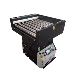 50KG intelligent handling robot with bidirectional powered rollers for cardboard boxes and plastic frames.