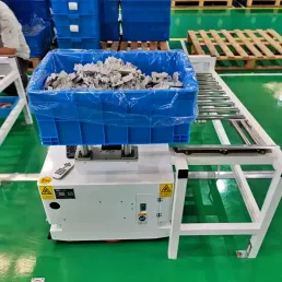 Intelligent AGV (Automated Guided Vehicle) with QR code, hidden lifting material cart, pallet, 