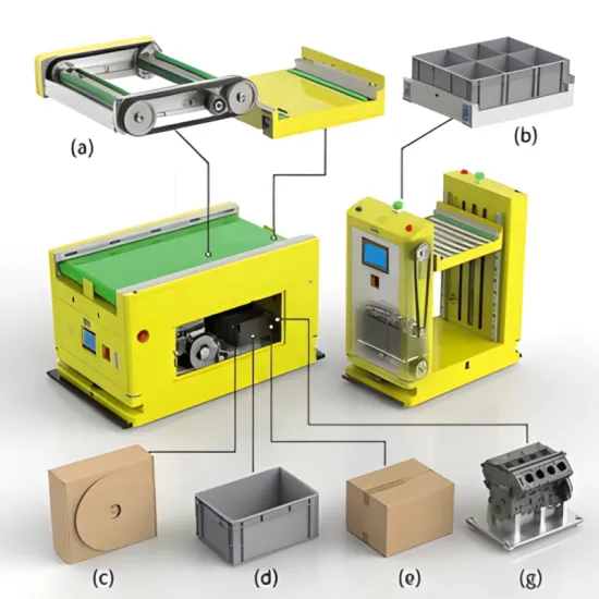Roller conveyor docking AGV industrial transport robot, unmanned transport, AMR production automation delivery