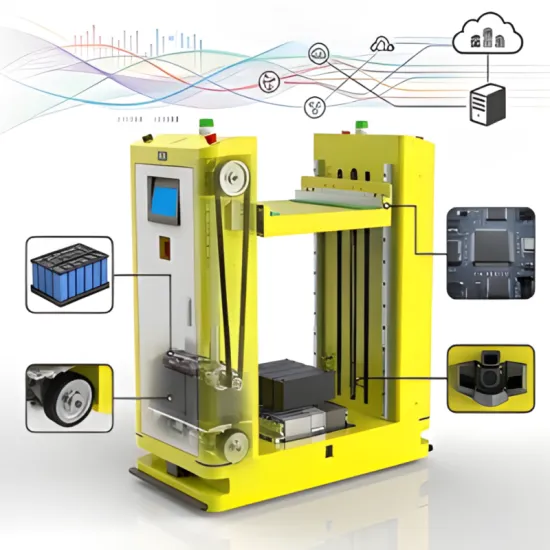 Roller conveyor docking AGV industrial transport robot, unmanned transport, AMR production automation delivery,