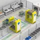 Roller conveyor docking AGV industrial transport robot, unmanned transport, AMR production automation delivery,